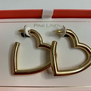 Pink Linen Faux Gold Chunky Heart Earrings